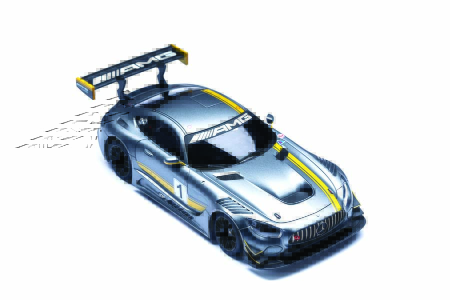 The AMG GT3 comes equipped with racing-style mesh wheels in black to match the real racecar.