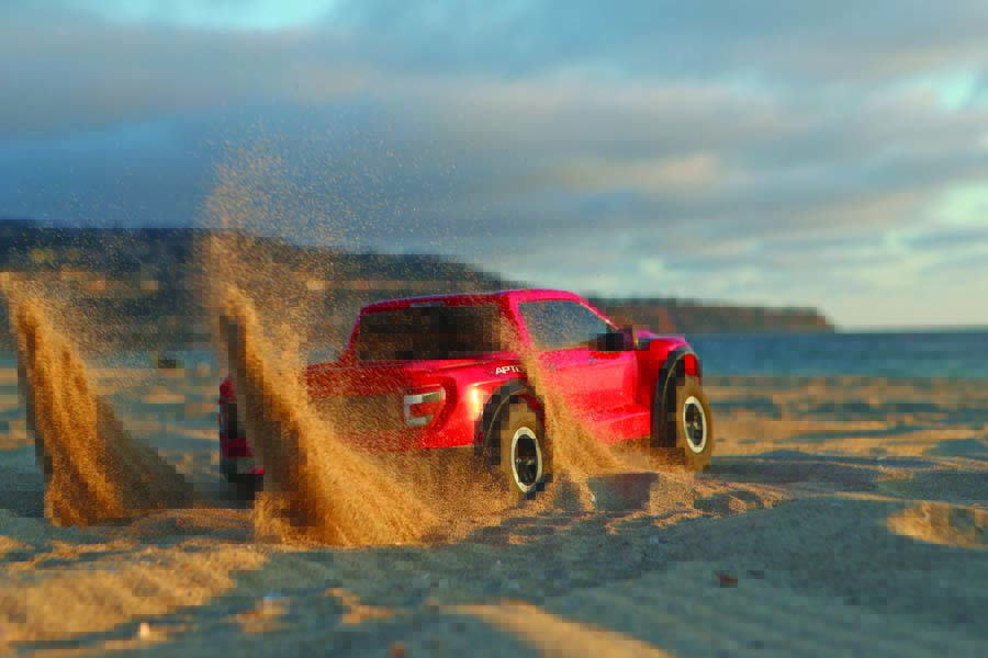Velineon Brushless power helps motivate Raptor R over sandy jumps and other tough terrain.
