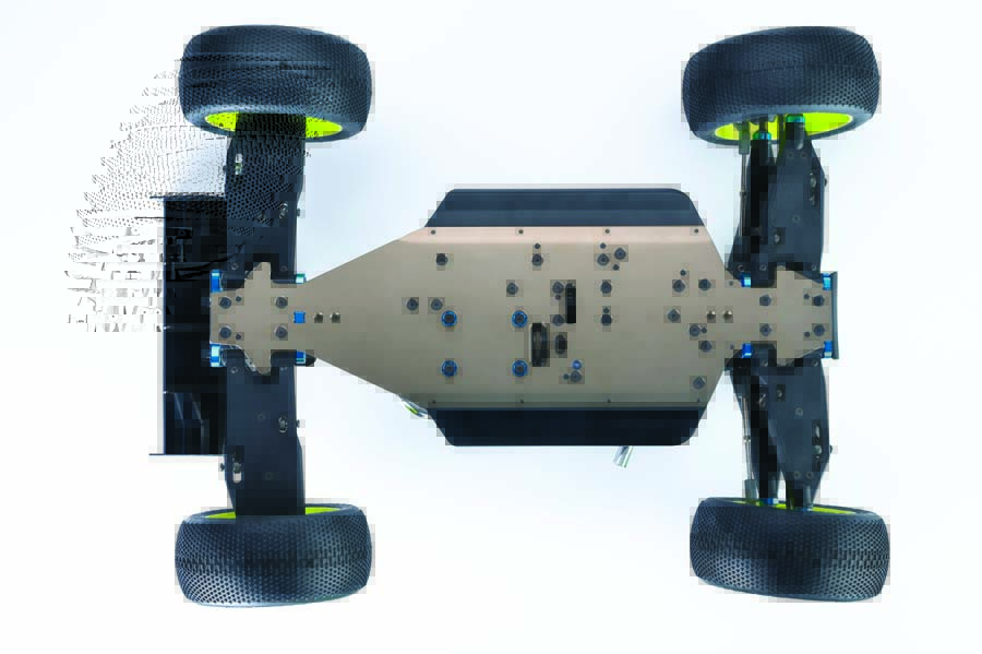 The chassis has a smooth underbelly that allows the bruggy to glide over the surface snag-free and effortlessly.